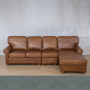 Salisbury Leather Sofa Chaise Modular Sectional - RHF Leather Sectional Leather Gallery Flux Blue 