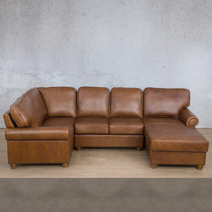 Salisbury Leather U-Sofa Chaise Sectional - RHF Leather Sectional Leather Gallery Flux Grey 