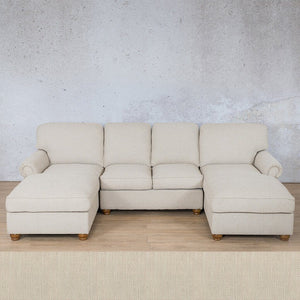 Salisbury Fabric Sofa U-Chaise Sectional Fabric Corner Suite Leather Gallery Frost Cream 