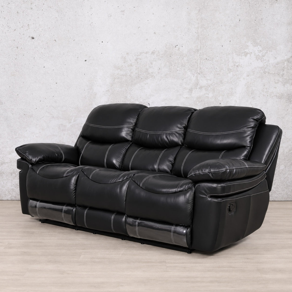Geneva 3 Seater  Leather Recliner Suite - Leather Recliner | Black