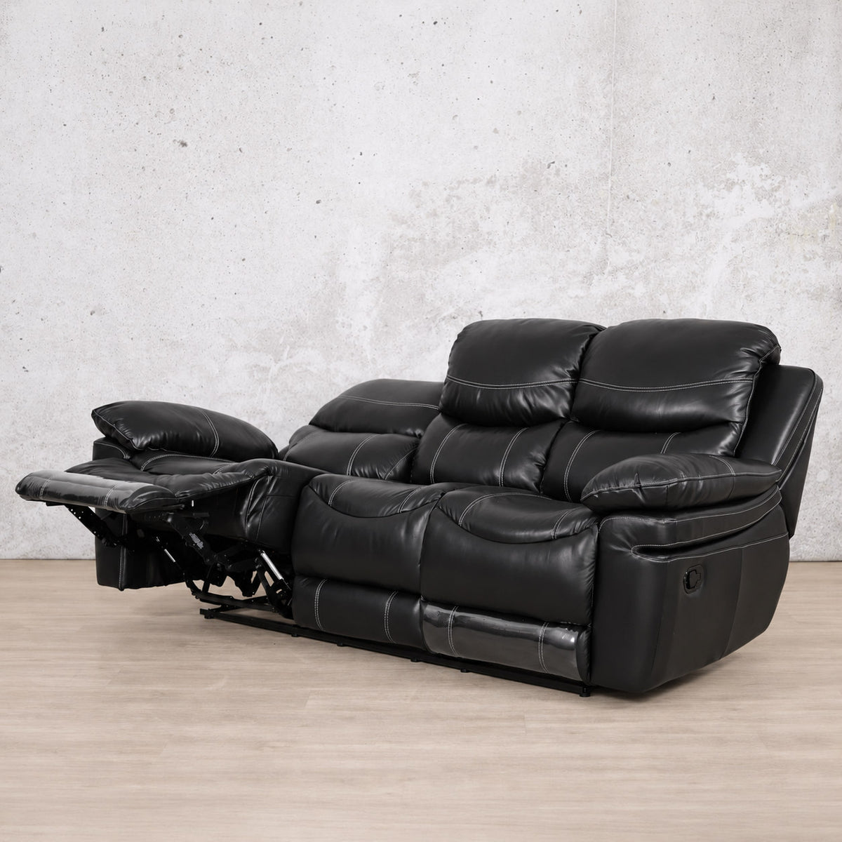Geneva 3 Seater  Leather Recliner Suite - Leather Recliner | Black