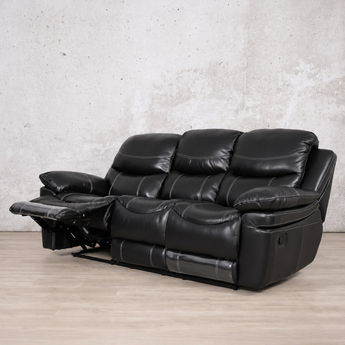 Geneva 3 Seater  Leather Recliner Suite - Leather Recliner | Black