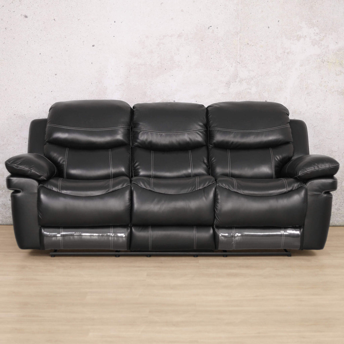 Geneva 3 Seater  Leather Recliner Suite - Leather Recliner | Black