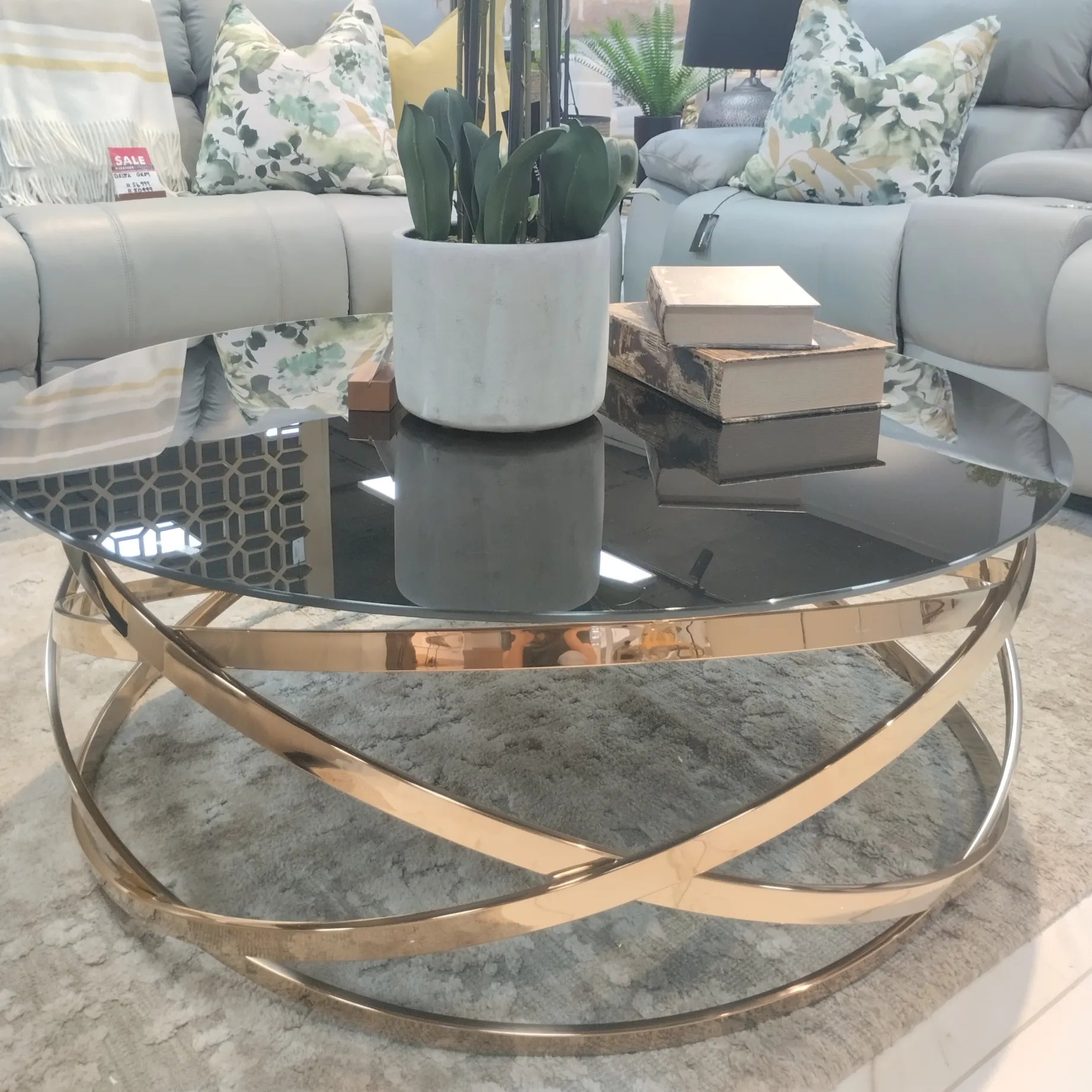 Crystal Rose Gold Glass Coffee Table - Warehouse Clearance Coffee Table Leather Gallery 