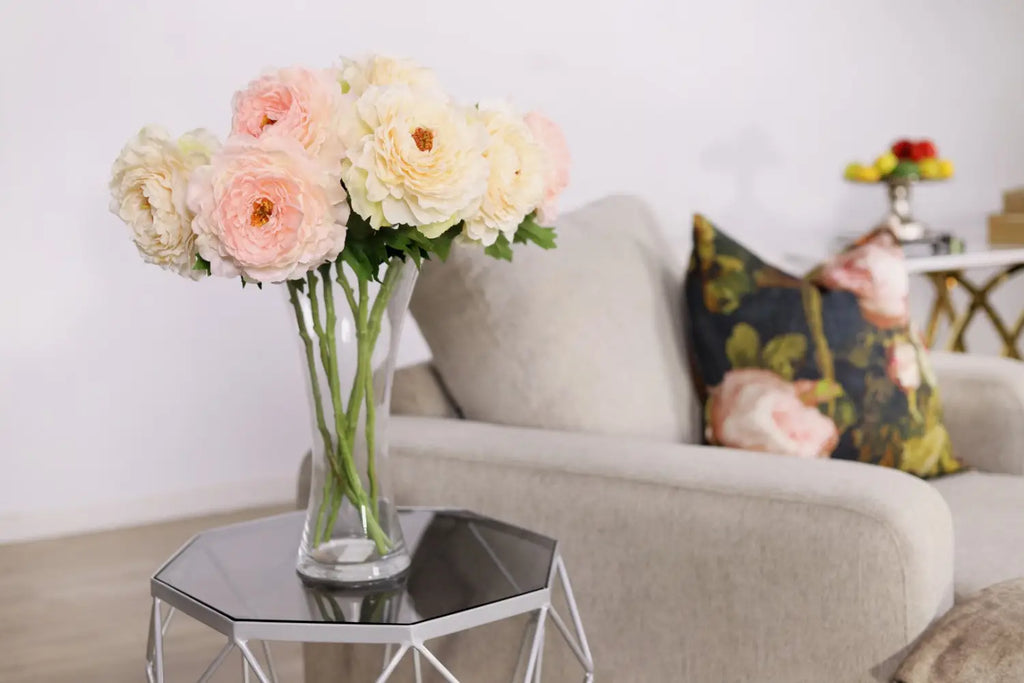 Realistic artificial flowers for a luxurious and low-maintenance Valentine’s tablescape.