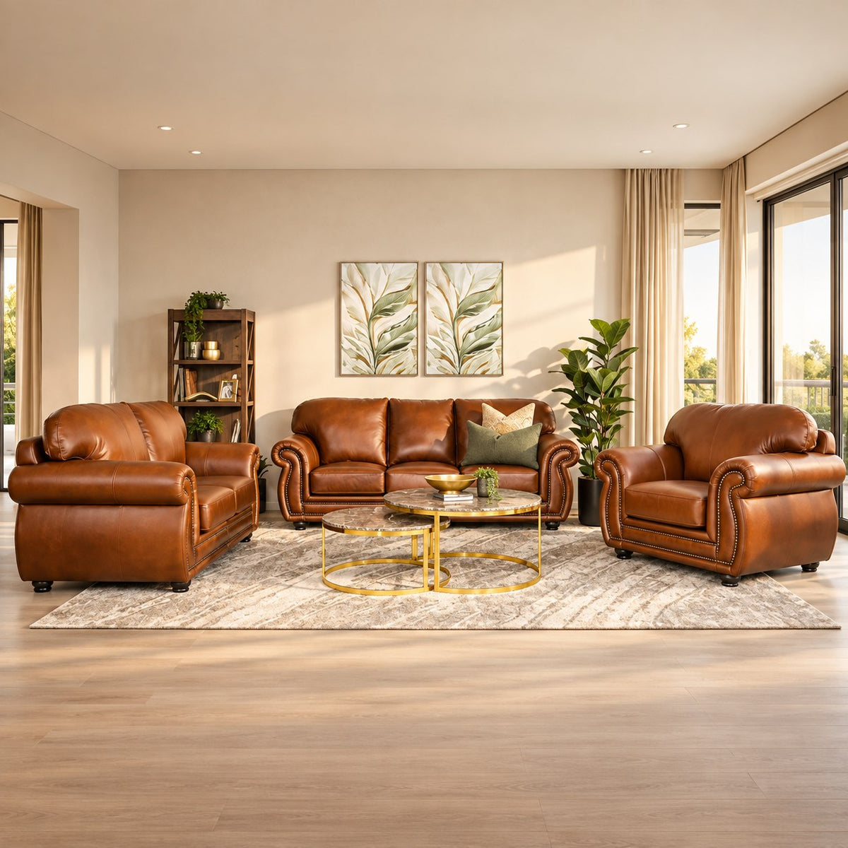 Isilo 3 + 2 + 1 Leather Sofa Suite - Czar Pecan - Leather Couches