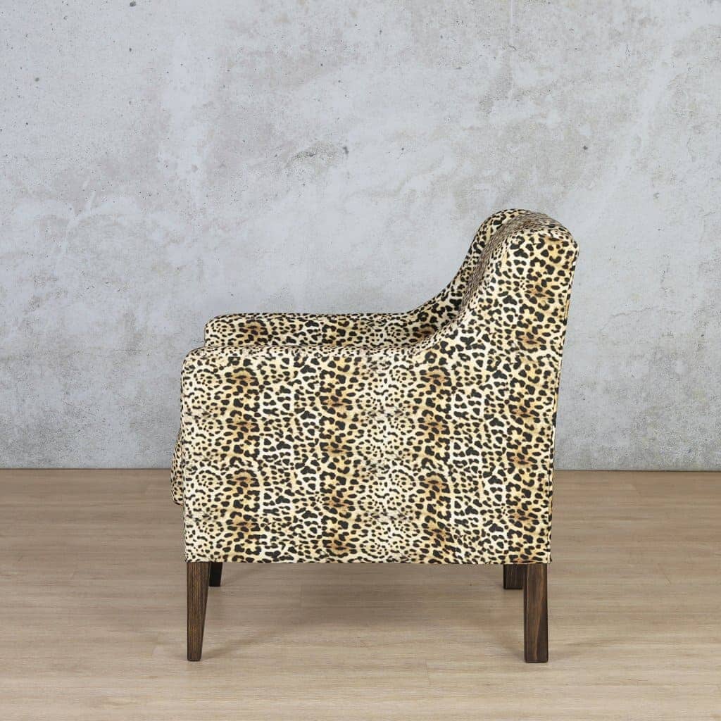 Side Profile of the Julia Occasional Chair | Unique Accent Chair | Fabric Armchair - Safari Terra | Occasional Chairs For Sale at Leather Gallery 