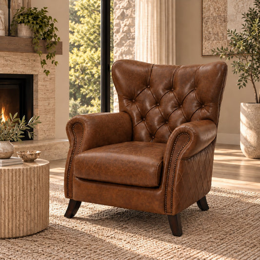 Kensington Leather Wingback Chair