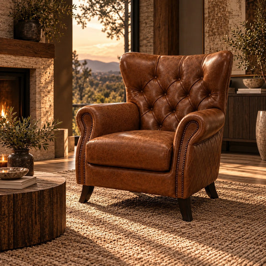 Stattera | Kensington Leather Wingback Chair - Cinder Brown