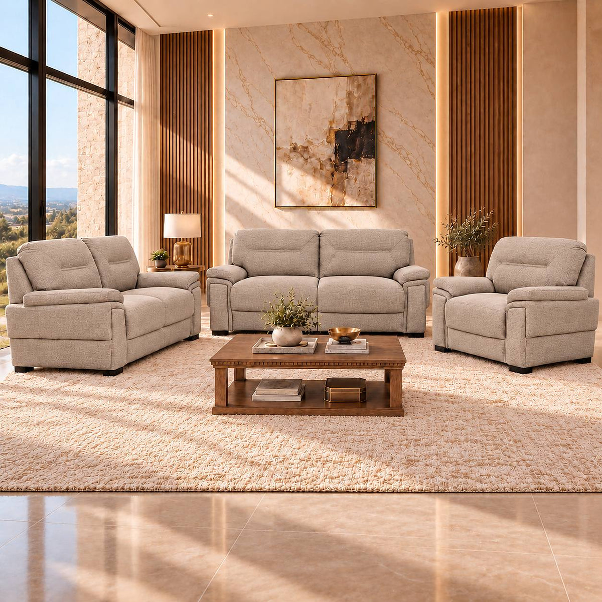 San Lorenze Fabric 3 +2+1 Suite - Kenya Sand | Fabric Couches