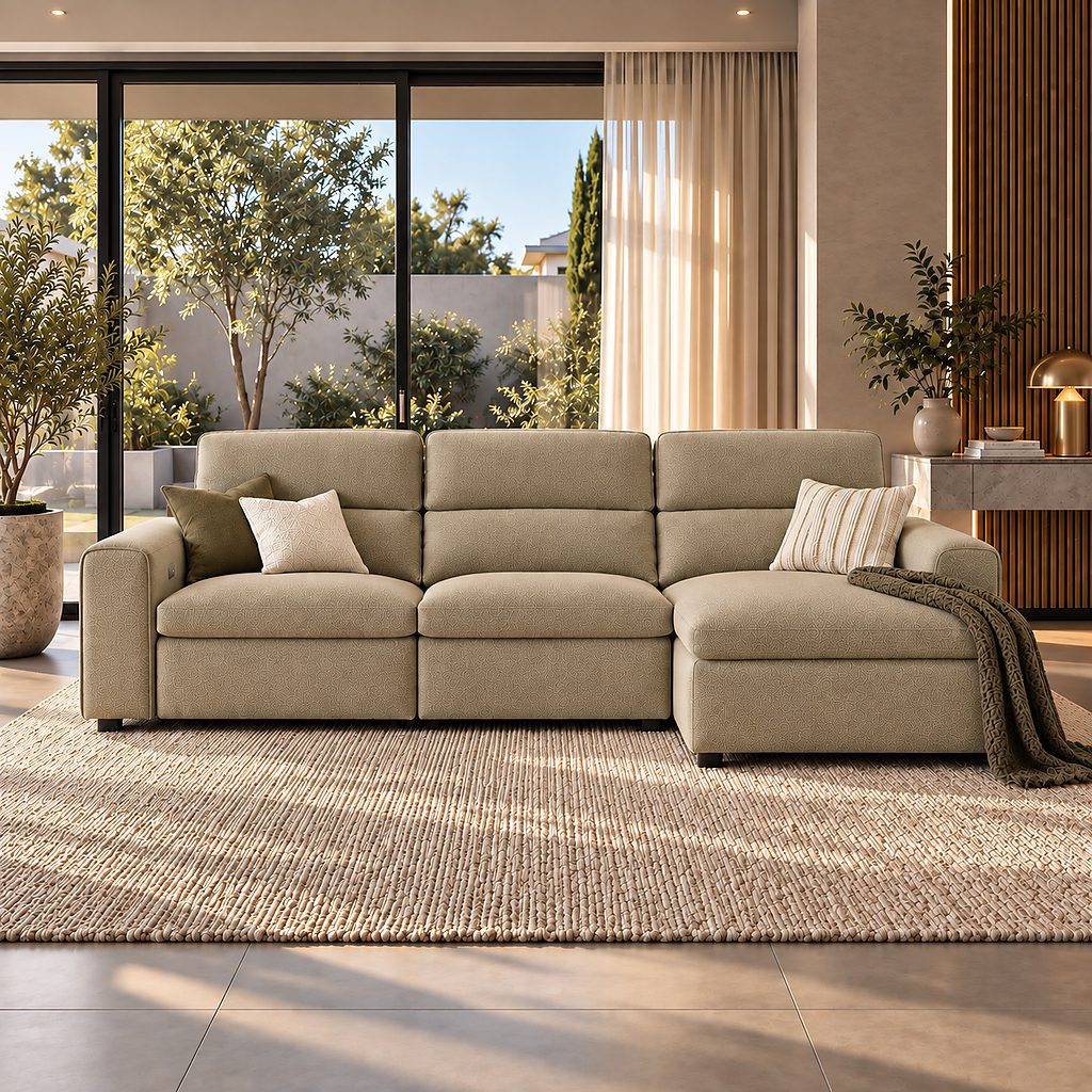 Kiera 3-Seater Fabric Power Recliner L-Shape Couch – Right-Hand Facing