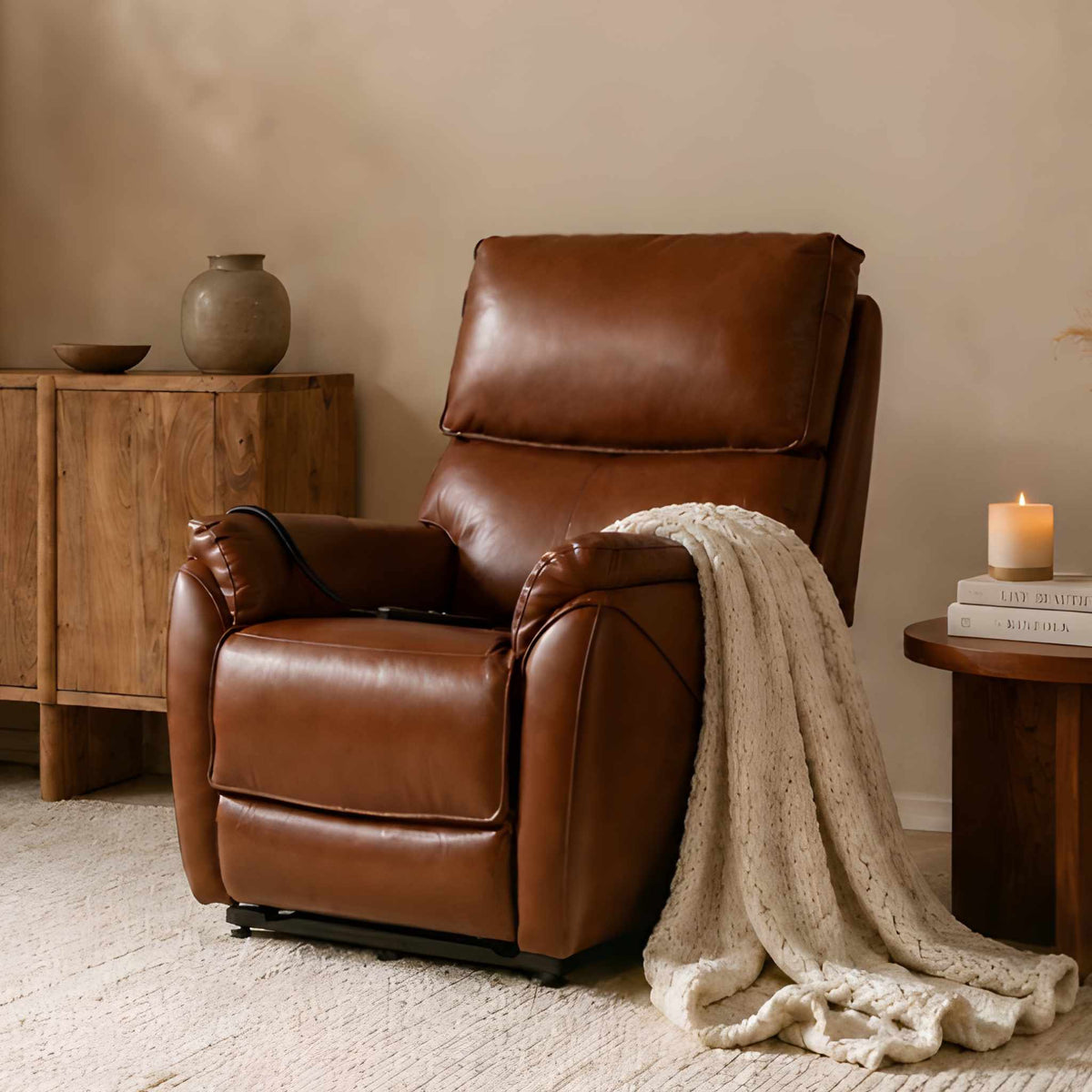Kolbe Electric Seater Leather Recliner Chair Imperial Royal Walnut | Leather Gallery