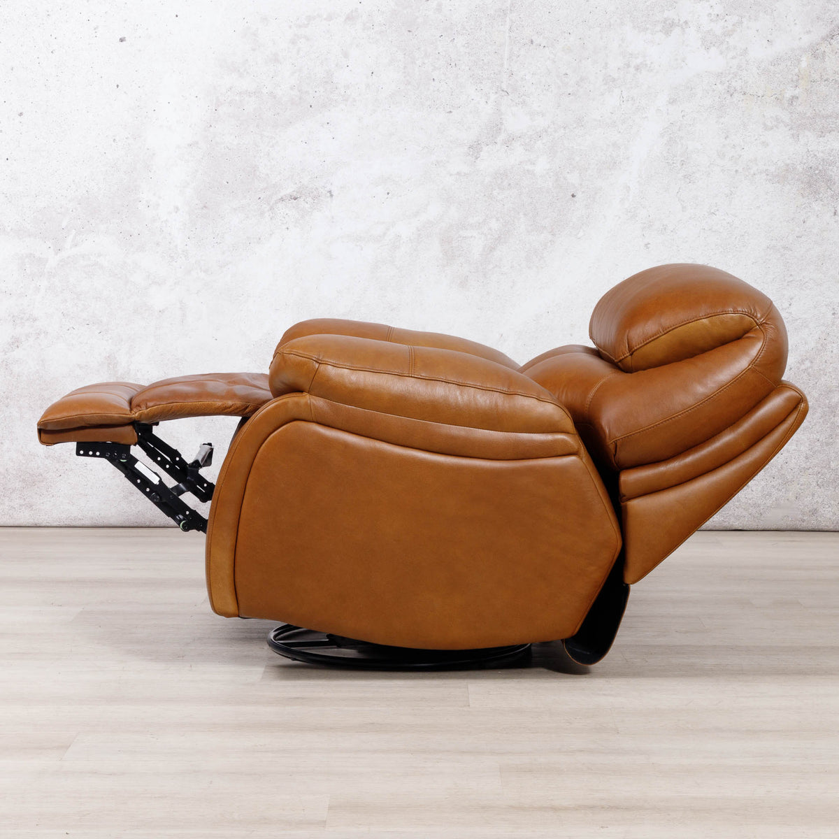 Leather Gallery Kuta 1 Seater Leather Recliner in Czar Pecan, shown with the footrest extended.
