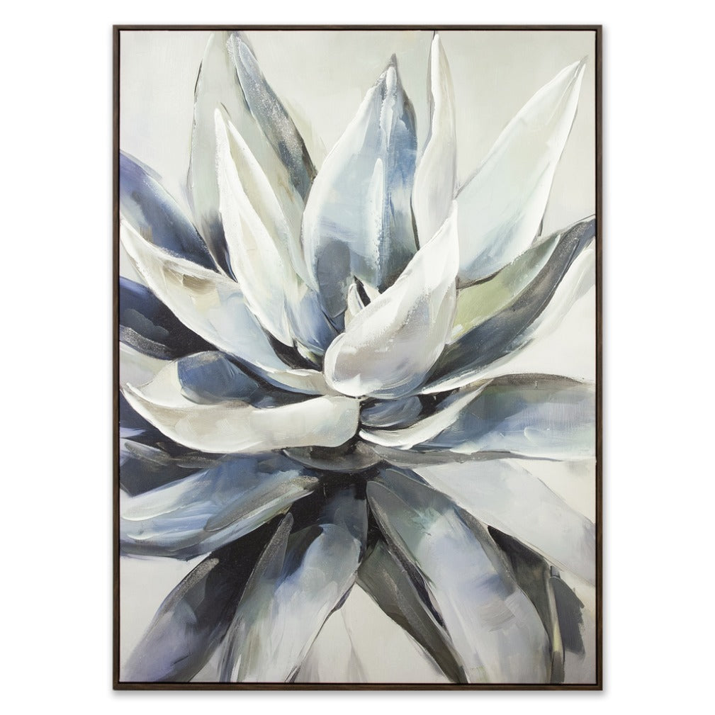 Linné Agave hand-painted botanical wall art with layered textured leaves, modern wall decor and stylish wall art piece.