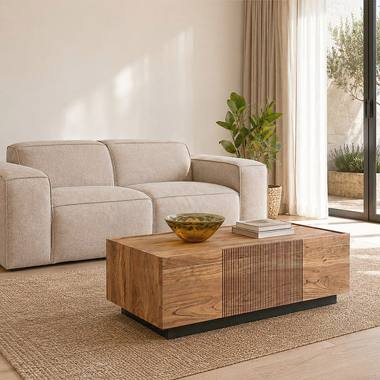 angle view of leather gallery's lazlo coffee table 