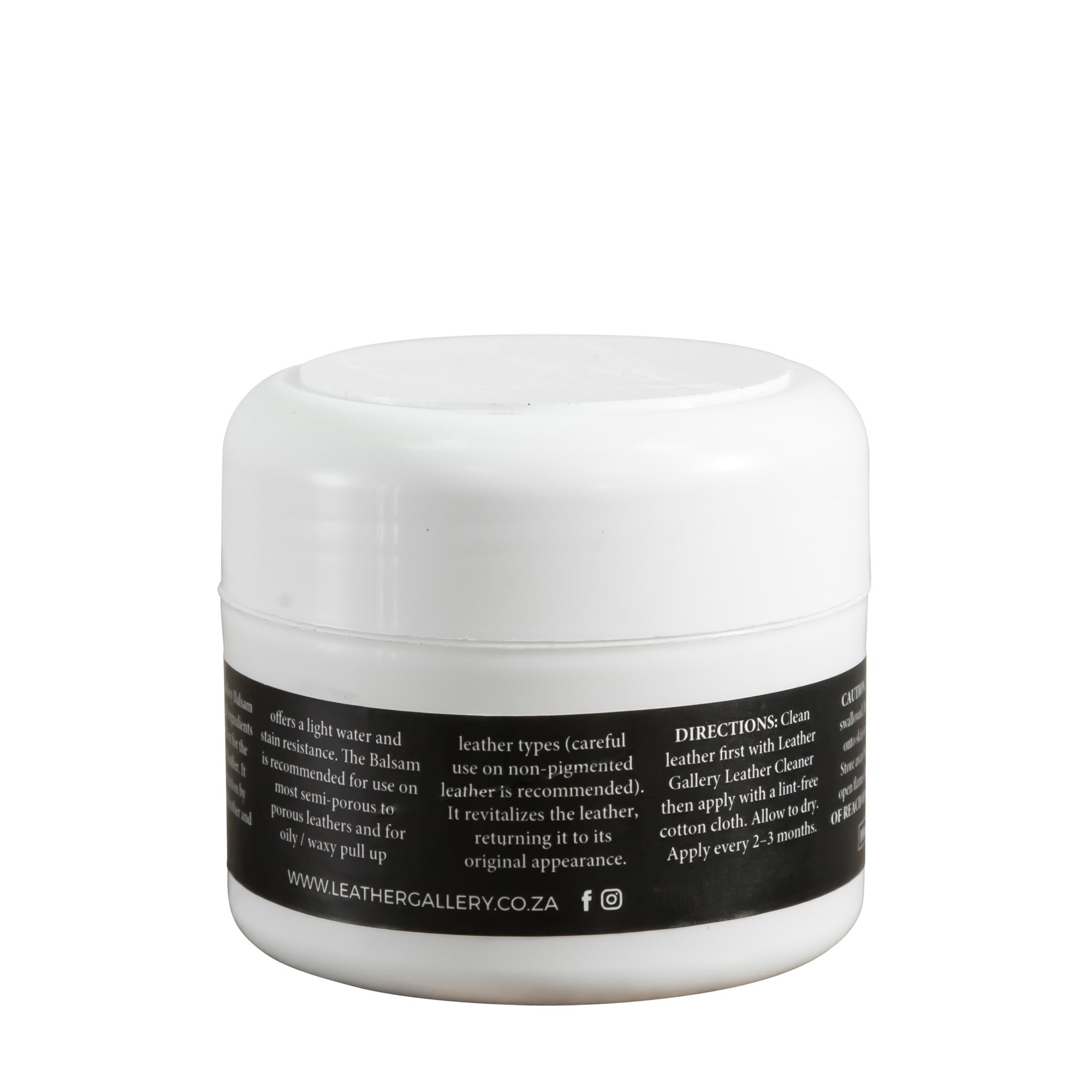 Leather Gallery Balsam for leather care. Revitalises leather couches and furniture, offering light water and stain resistance.