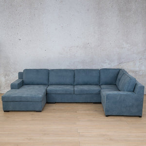 Rome Leather U-Sofa Chaise Sectional - LHF Leather Sectional Leather Gallery Flux Blue 