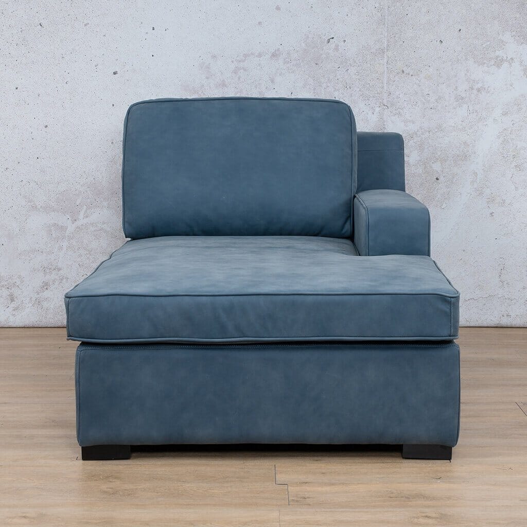 Rome Leather Chaise RHF Leather Sofa Leather Gallery Flux Blue Full Foam 