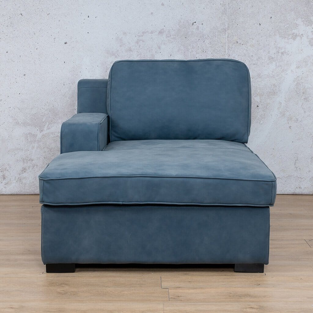 Rome Leather Chaise LHF Leather Sofa Leather Gallery Flux Blue Full Foam 