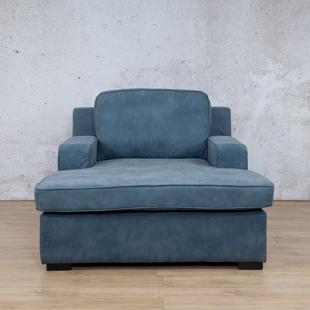 Rome Leather 2 Arm Chaise Leather Sofa Leather Gallery Flux Blue Full Foam 