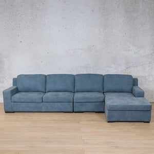 Rome Leather Sofa Chaise Modular Sectional - RHF Leather Sectional Leather Gallery Flux Blue 