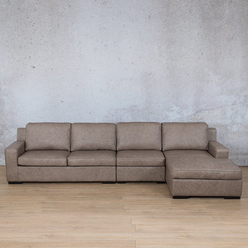 Rome Leather Sofa Chaise Modular Sectional - RHF Leather Sectional Leather Gallery Bedlam Taupe 