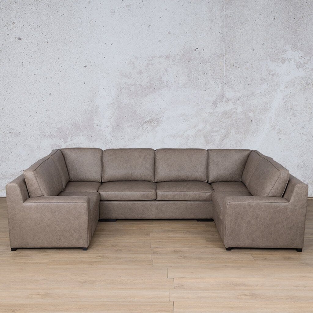 Rome Leather U-Sofa Sectional Leather Sectional Leather Gallery Bedlam Taupe 