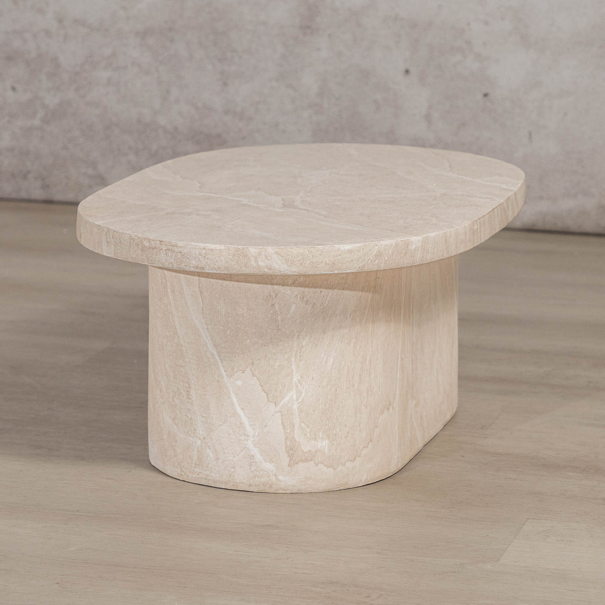 Gallery Everyday Maison Coffee Table in Lunar Quartz, featuring a round marble-look top styled in a modern living room.