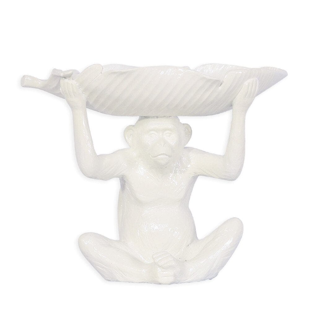 Monkey with Tray Ornament - White Ornament Leather Gallery White 41 x 21.5 x 33.5cm 