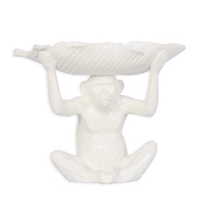 Monkey with Tray Ornament - White Ornament Leather Gallery White 41 x 21.5 x 33.5cm 