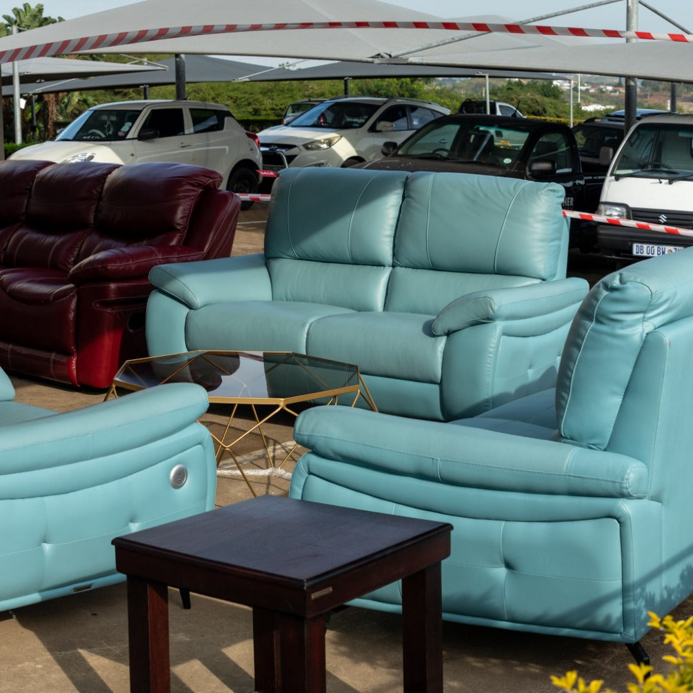 Maddox 3 + 2 + 1 Leather Sofa Suite - Light Blue- Warehouse Clearance - Light Blue - Leather Sofa