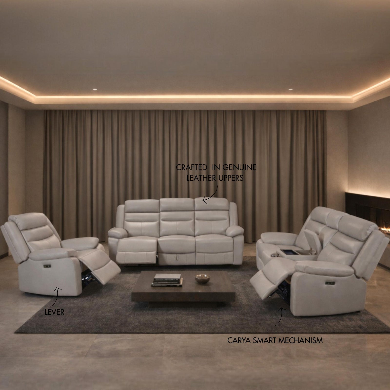 Marino Leather Recliner Lounge Suite - Luxe Grey|Home theatre recliner, recliner couches, leather recliner, 2-seater recliner couch, single recliner chair 