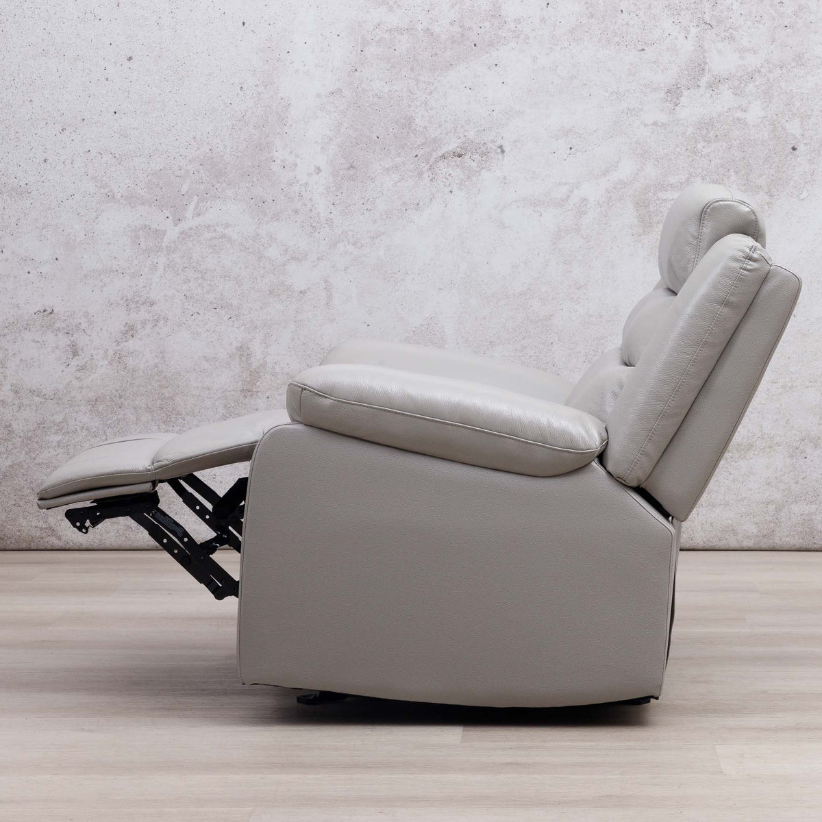 Leather Gallery Marino 1 Seater Leather Recliner in Luxe Grey, shown with the footrest extended.
