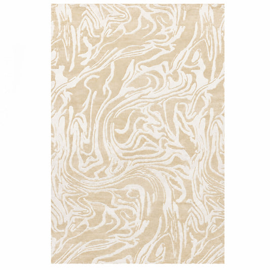 Gallery Everyday Marmora Rug in Natural Pearl, featuring a textured cream surface with a flowing wavy pattern.