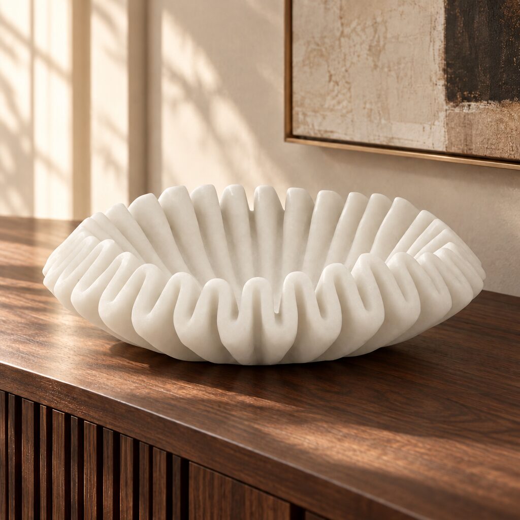 Leather Gallery Munich Wave Bowl, featuring a white ribbed design on a clean white background.