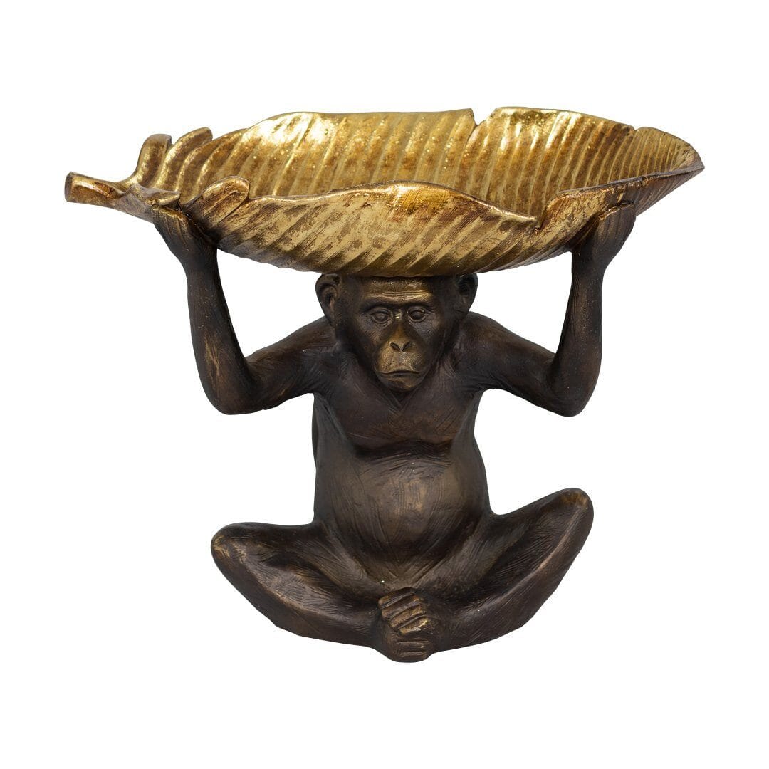 Metallic Monkey with Tray Ornament Ornament Leather Gallery Black 41 x 21.5 x 33.5cm 