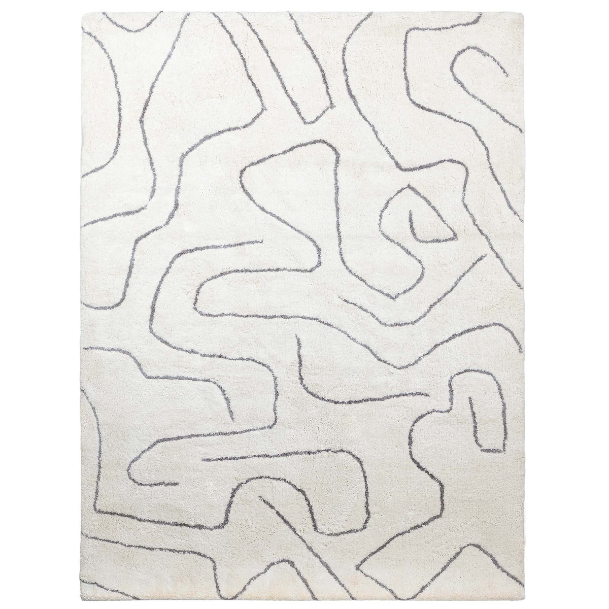 Leather Gallery Nivalis Rug in Graphite Ivory, featuring an abstract black organic line pattern on a warm ivory background.