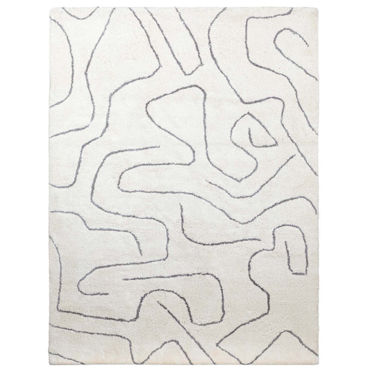 Leather Gallery Nivalis Rug in Graphite Ivory, featuring an abstract black organic line pattern on a warm ivory background.