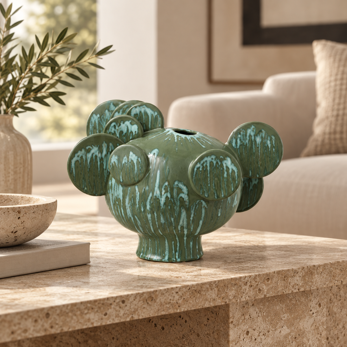 Nopalis Ceramic Vase - Mineral Green