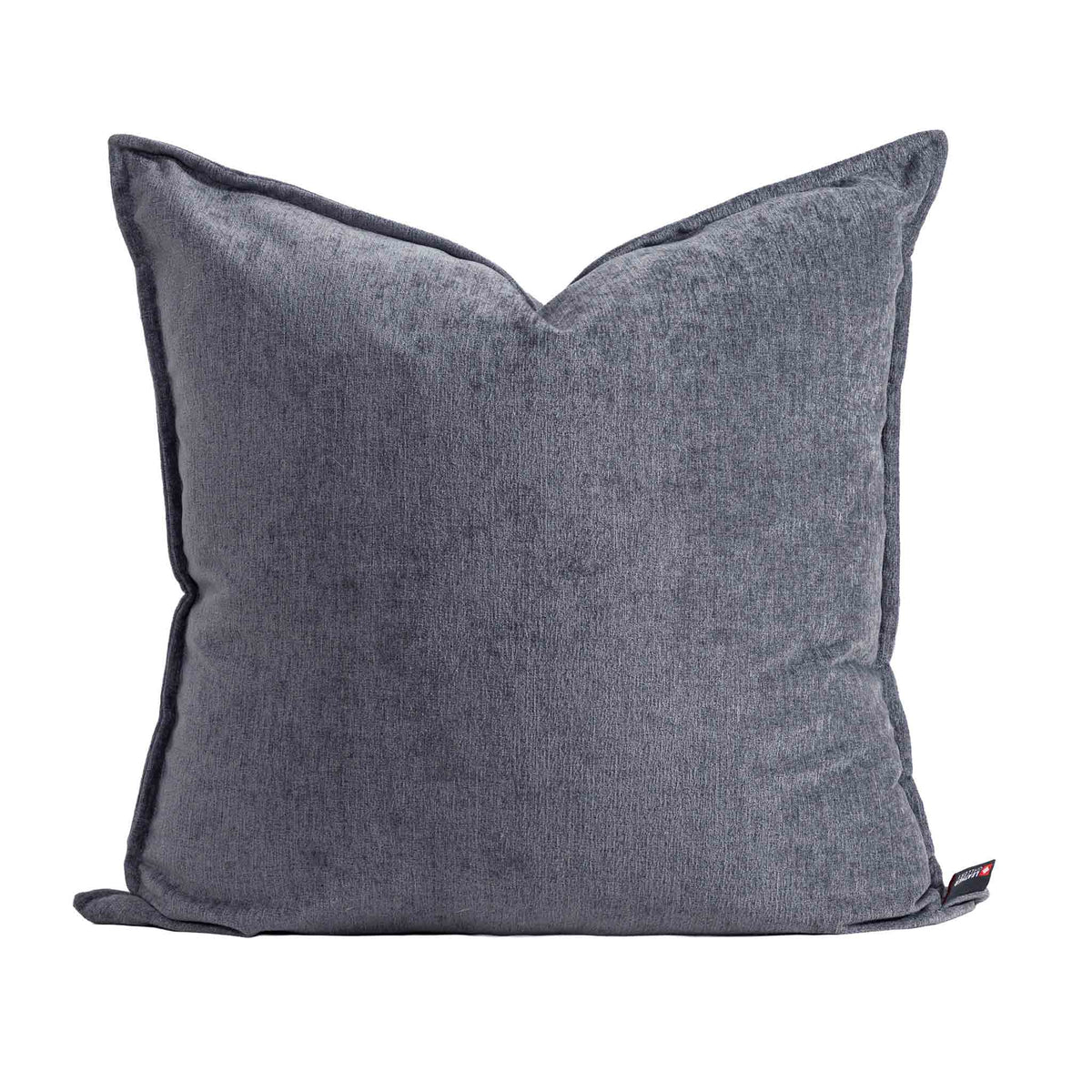 Leather Gallery Obelisk Cushion in Shadow Grey, featuring textured grey fabric with piped edges.