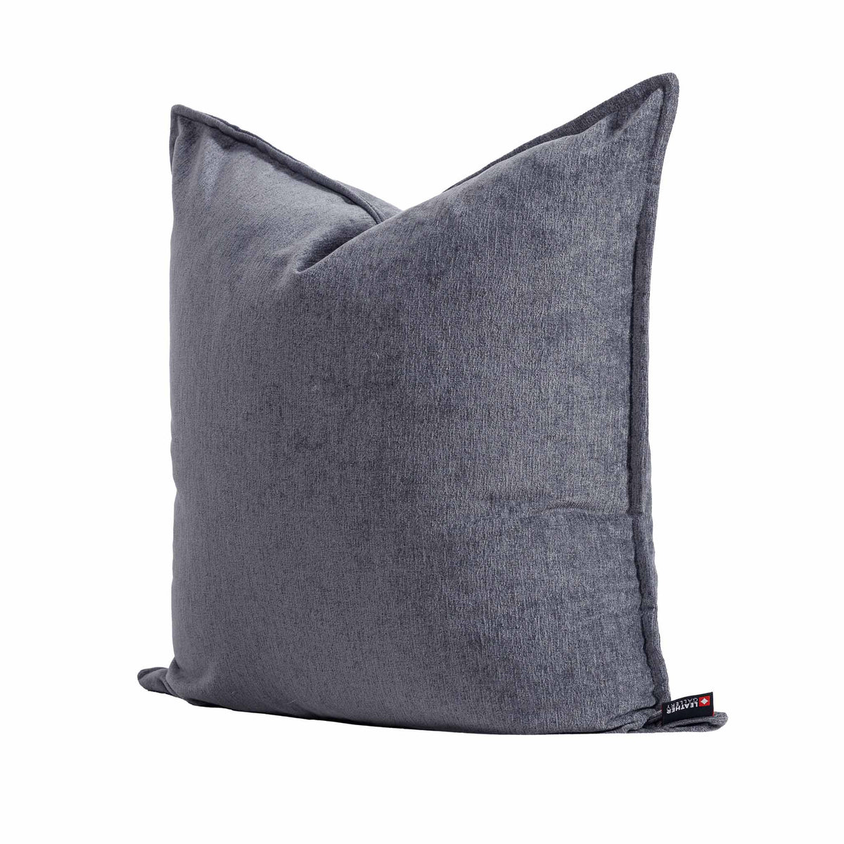 Leather Gallery Obelisk Cushion in Shadow Grey, featuring textured grey fabric with piped edges.