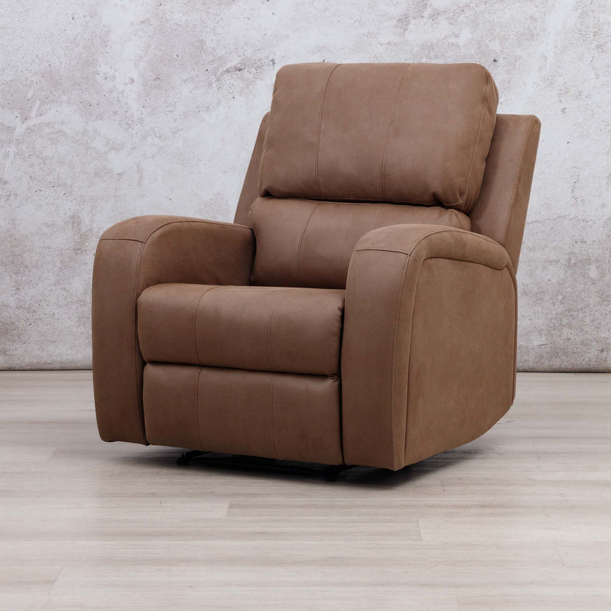 Leather Gallery Orlando 1 Seater Fabric Recliner in Desert Sand, featuring a high backrest in a clean studio setting.