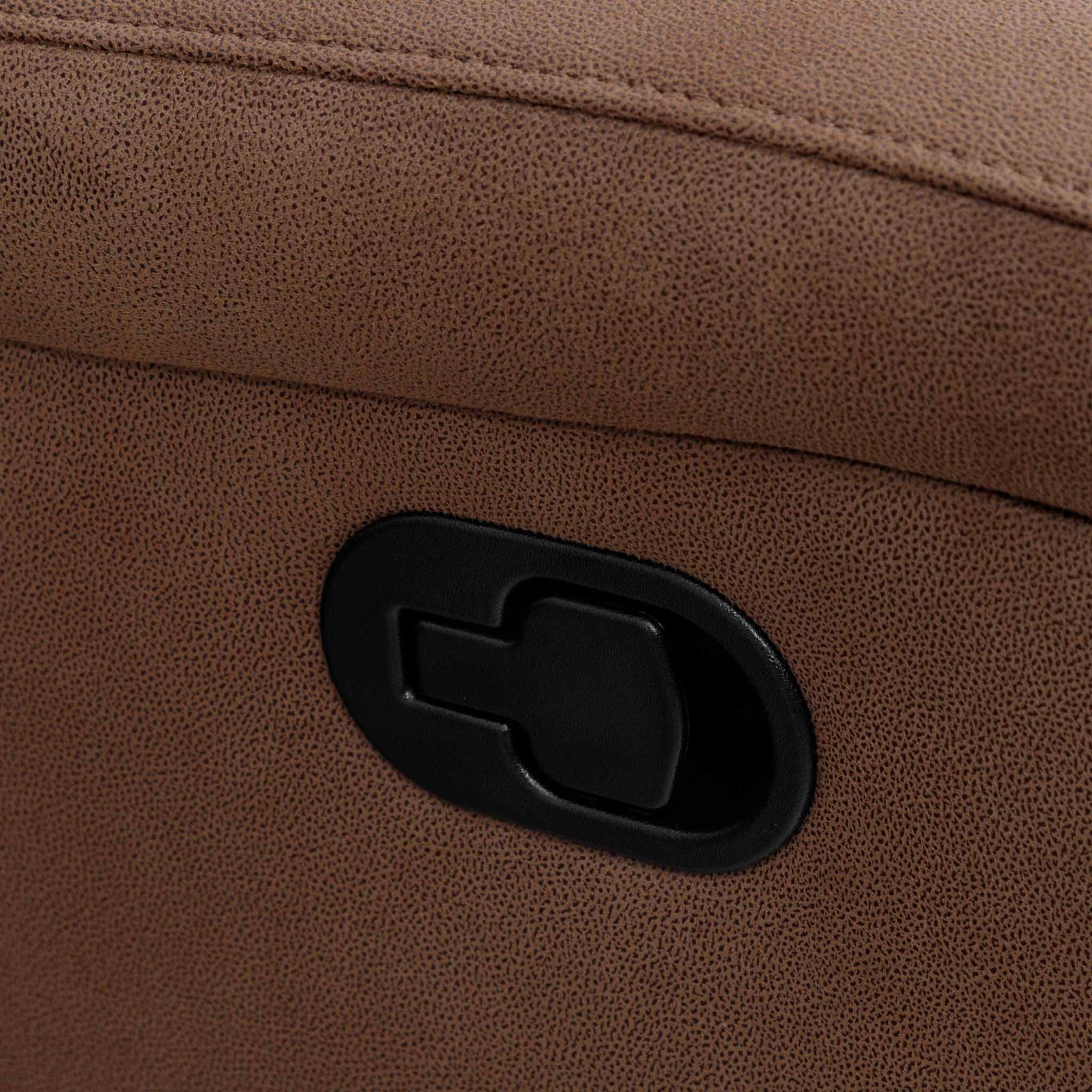 Close-up of the Leather Gallery Orlando 1 Seater Fabric Recliner in Desert Sand, showing the textured fabric surface and black oval recliner control.