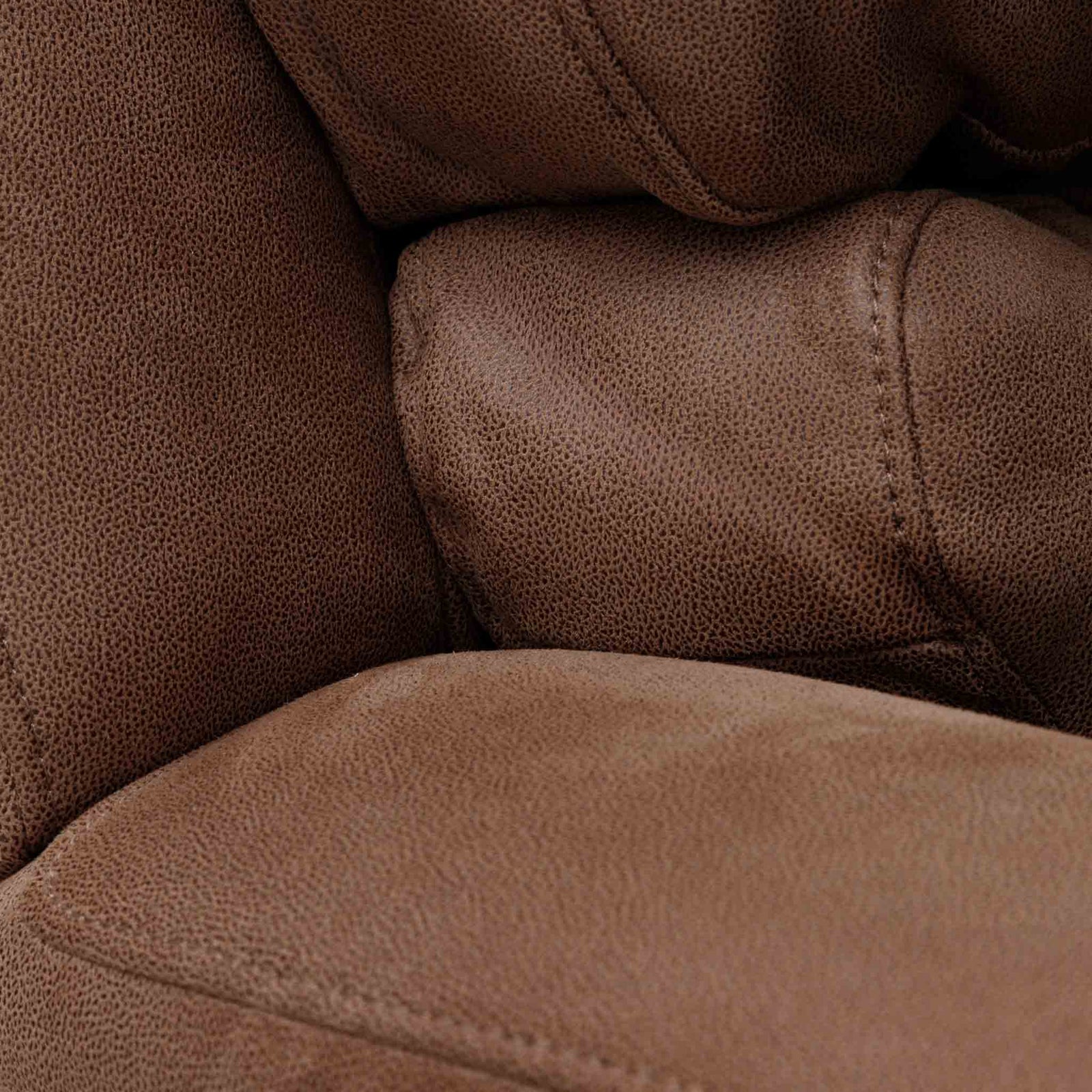 Close-up of the Leather Gallery Orlando 3 Seater Fabric Recliner in Desert Sand, showing the textured upholstery, visible stitching, and grain detail.