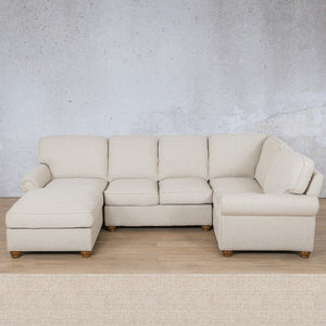 Salisbury Fabric U-Sofa Chaise Sectional - LHF Fabric Corner Suite Leather Gallery Oyster 