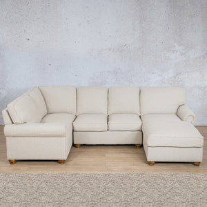 Salisbury Fabric U-Sofa Chaise Sectional - RHF Fabric Corner Suite Leather Gallery Pebble 