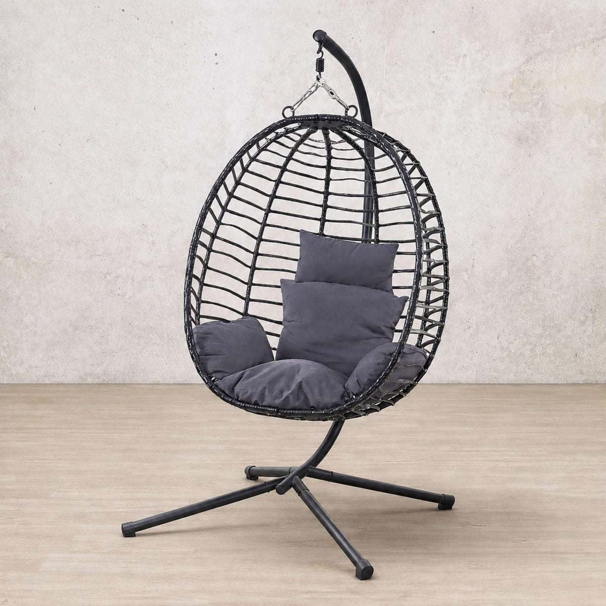 Quinn Hanging Chair - Dark Grey, front view | hanging chairs, hanging chairs for sale, outdoor chairs, egg chair, outdoor furniture
