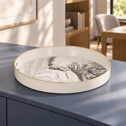 Quinn Round Tray Black & White - Medium - Medium - Trays