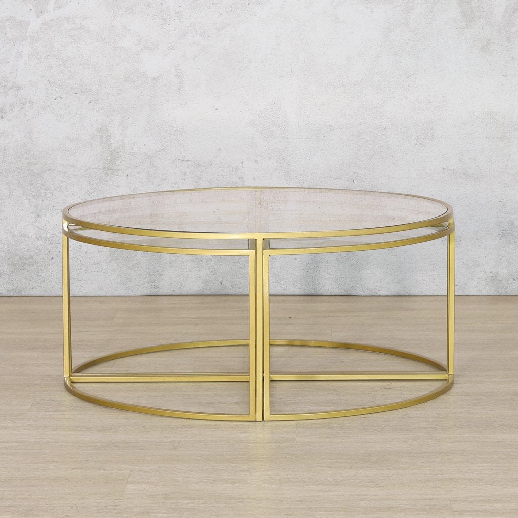 RITZ COFFEE TABLE- GOLD+ CLEAR GLASS - SET OF 5 Coffee Table Leather Gallery 