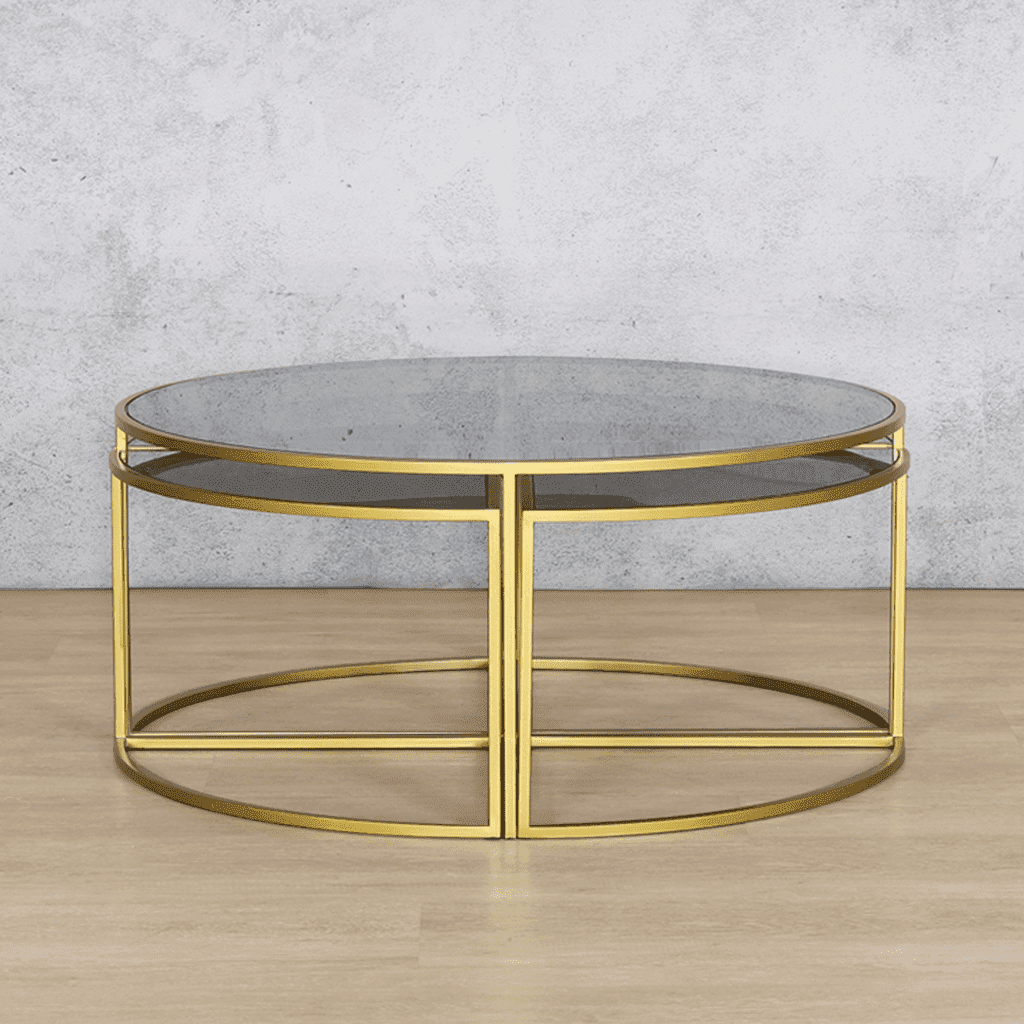 RITZ COFFEE TABLE- GOLD+ TINTED BRONZE GLASS - SET OF 5 Coffee Table Leather Gallery 